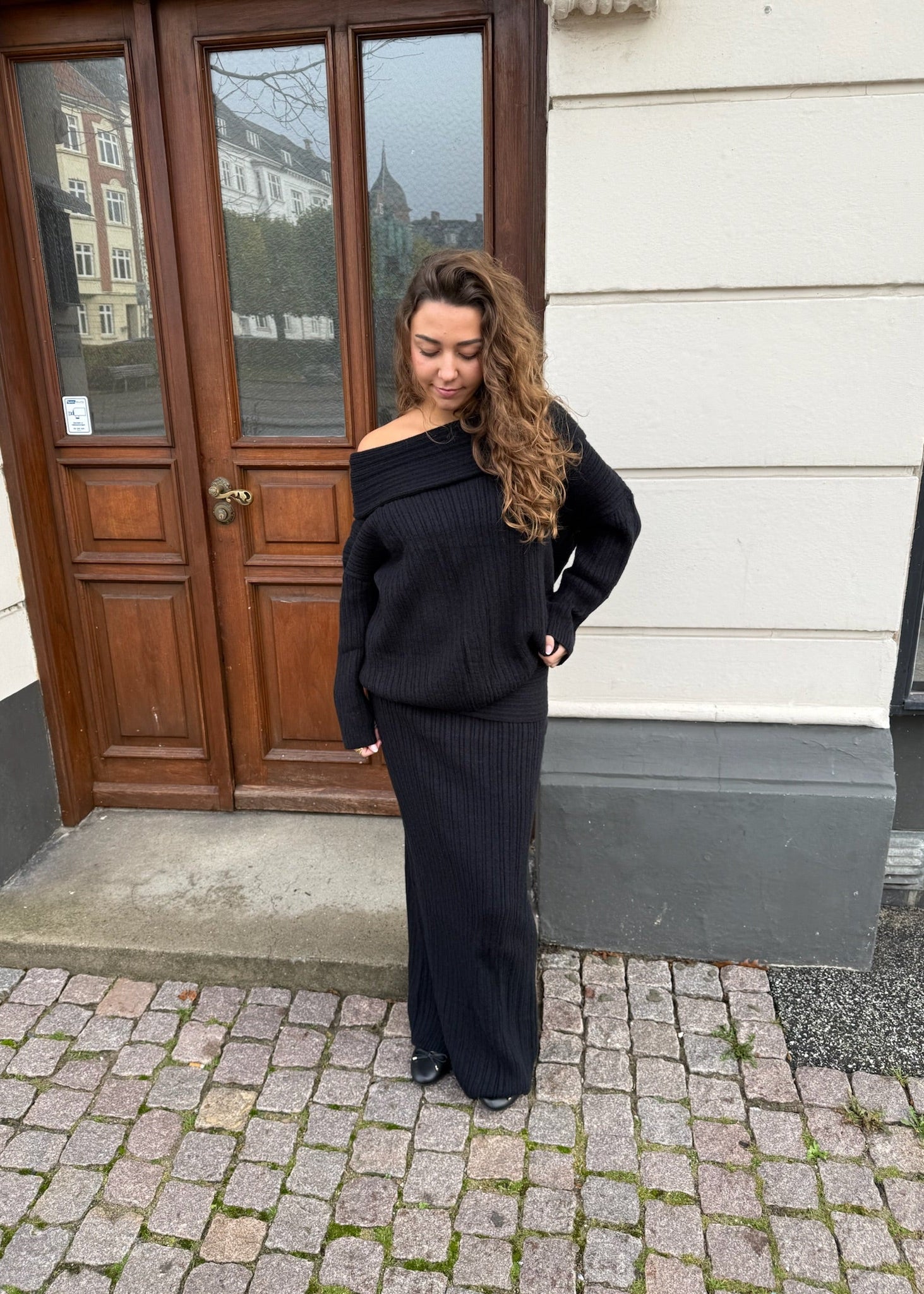 Off Shoulder Strik Sæt - Sort - ByStenholt.dk