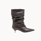 Pleated Kitten Heel Støvler - Mørkebrun