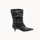 Pleated Kitten Heel Støvler - Sort