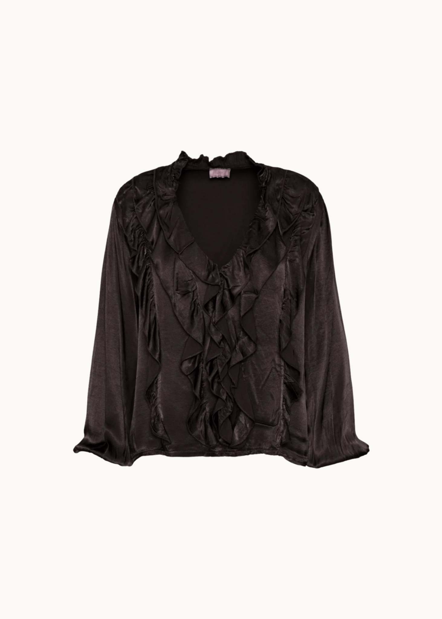 Ruffle Satin Bluse - Mørkebrun - ByStenholt.dk