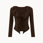 Ruffle Tie Bluse - Mørkebrun - ByStenholt.dk