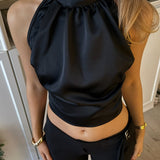 Satin Top med Åben Ryg - Sort - ByStenholt.dk