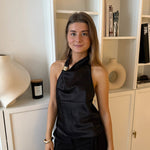 Satin Top med Guldring - Sort - ByStenholt.dk