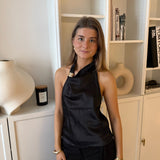 Satin Top med Guldring - Sort - ByStenholt.dk