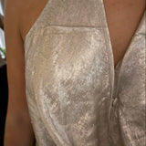 Serena Metallic Halterneck Top - Beige - ByStenholt.dk
