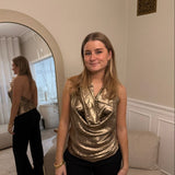 Serena Metallic Halterneck Top - Brun - ByStenholt.dk