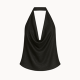 Serena Metallic Halterneck Top - Sort - ByStenholt.dk