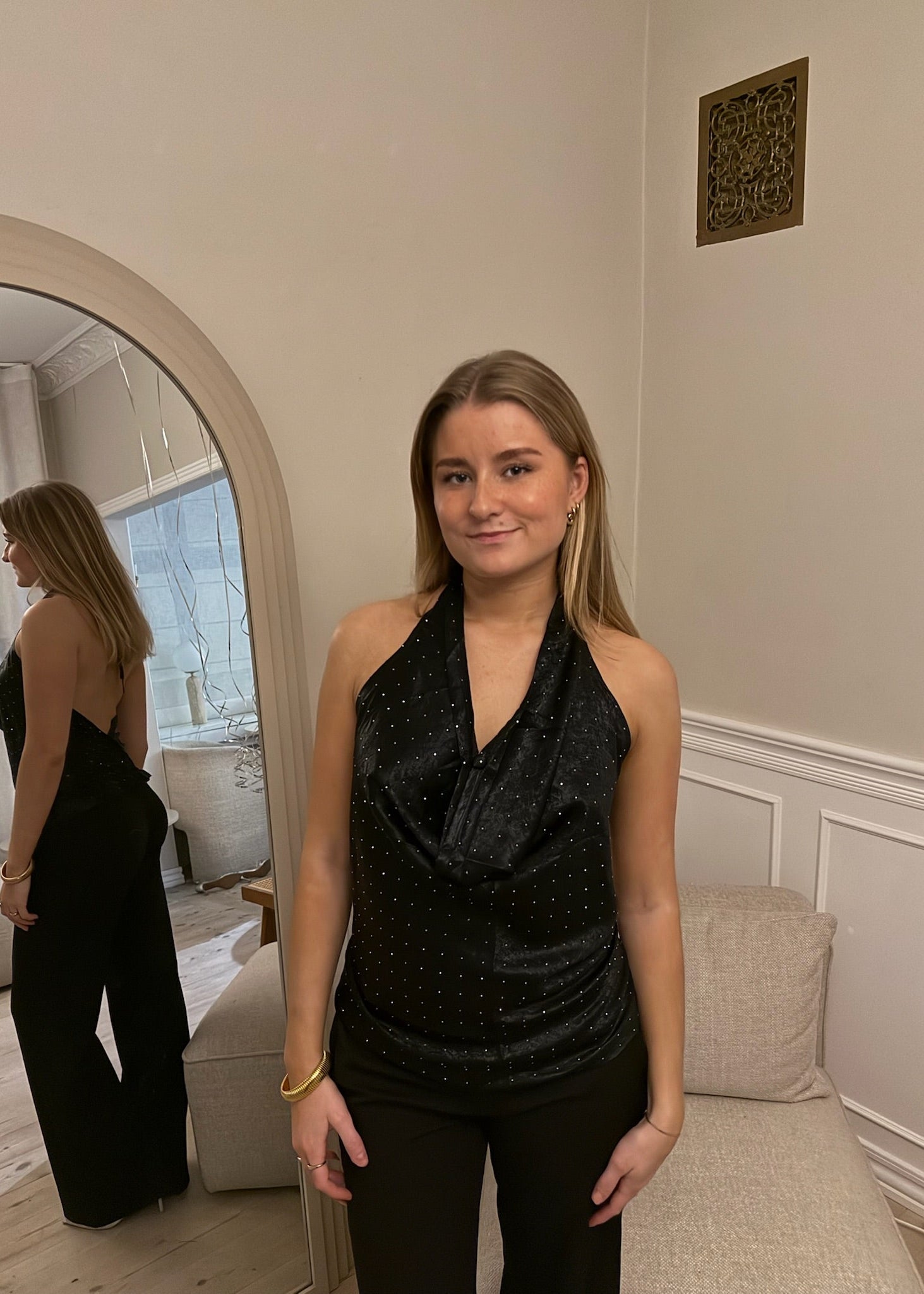 Serena Metallic Halterneck Top - Sort - ByStenholt.dk