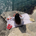 Strandhåndklæde - Stribet Lyseblå - ByStenholt.dk